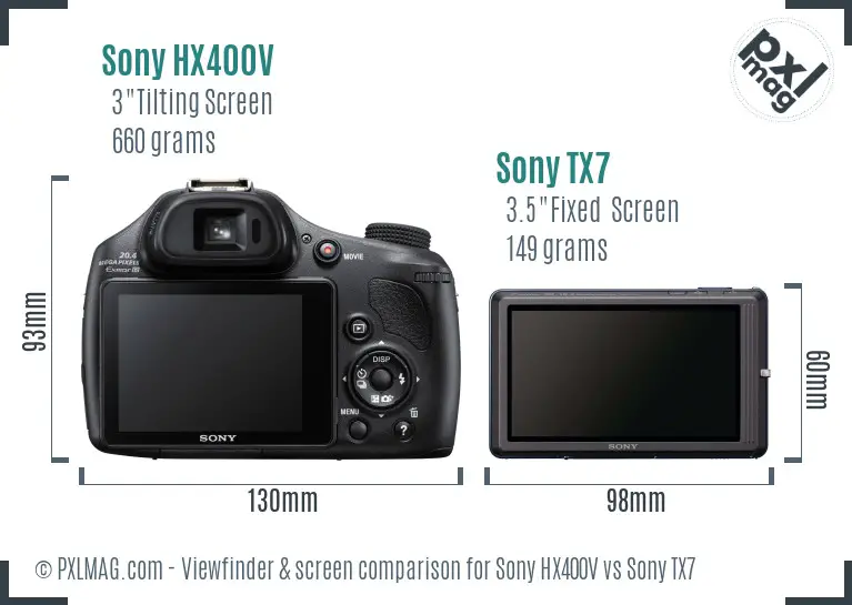 Sony HX400V vs Sony TX7 Screen and Viewfinder comparison