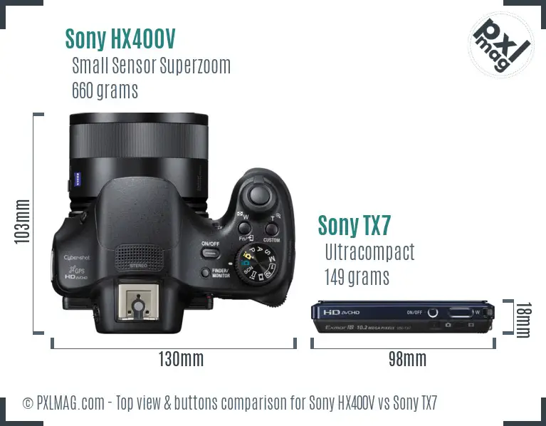 Sony HX400V vs Sony TX7 top view buttons comparison