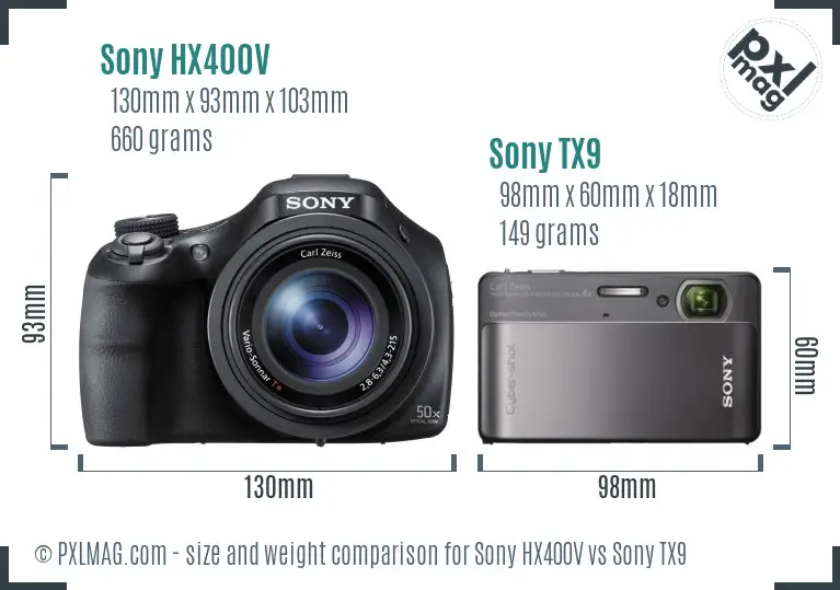Sony HX400V vs Sony TX9 size comparison