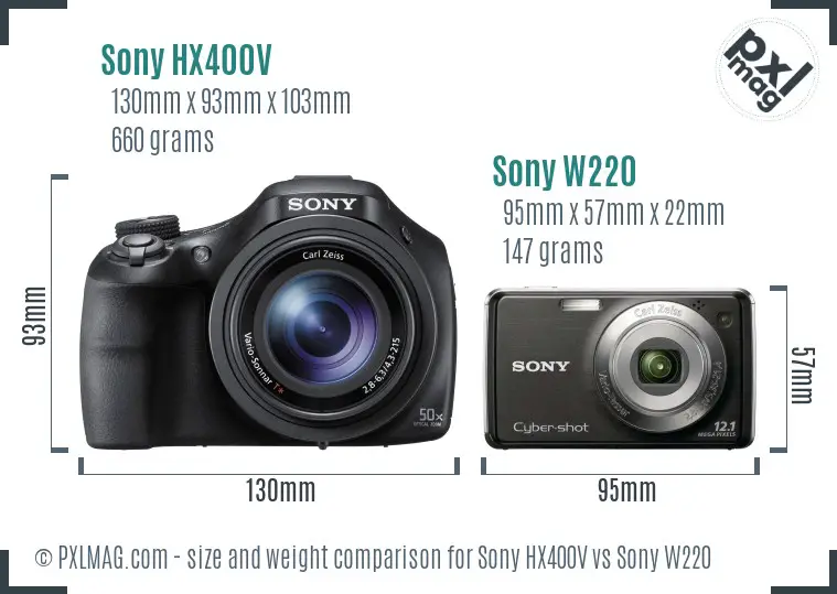 Sony HX400V vs Sony W220 size comparison
