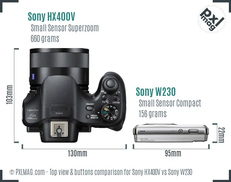 Sony HX400V vs Sony W230 top view buttons comparison