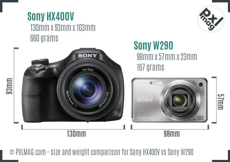 Sony HX400V vs Sony W290 size comparison