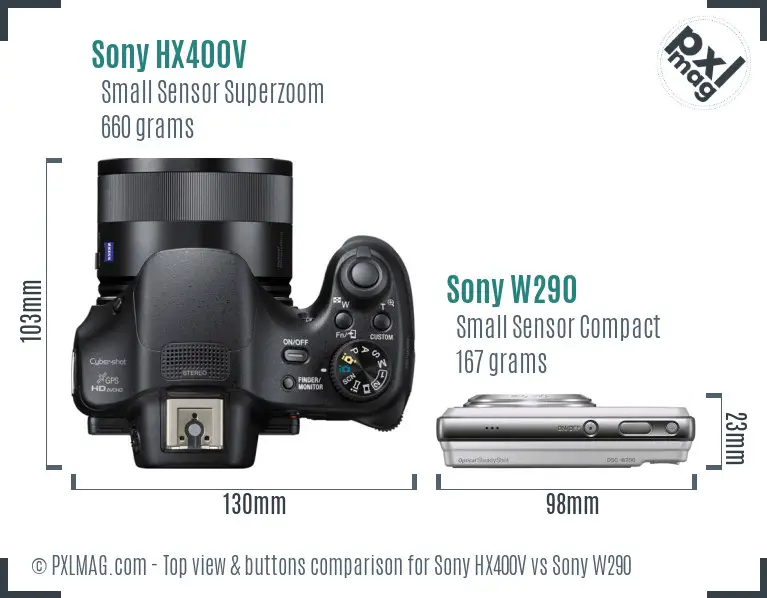 Sony HX400V vs Sony W290 top view buttons comparison