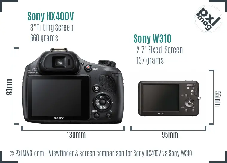 Sony HX400V vs Sony W310 Screen and Viewfinder comparison