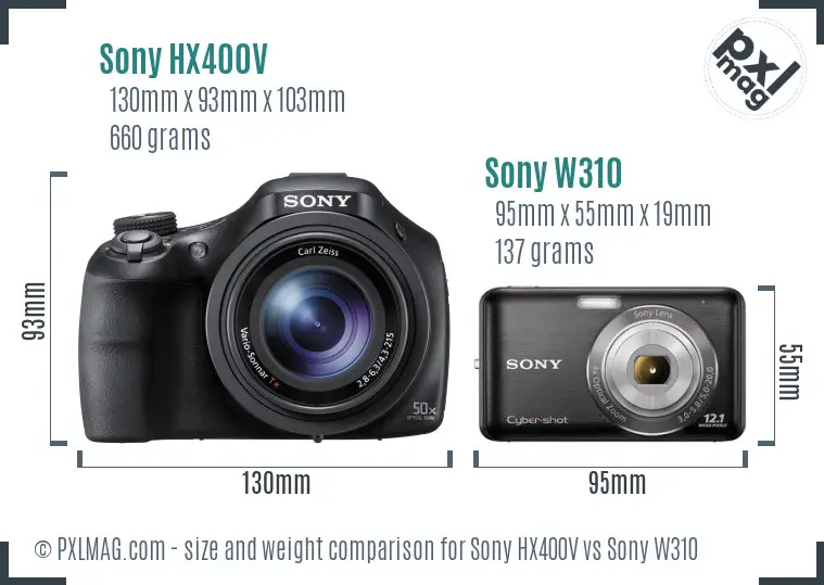 Sony HX400V vs Sony W310 size comparison