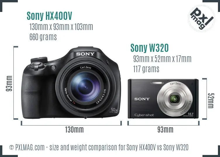 Sony HX400V vs Sony W320 size comparison