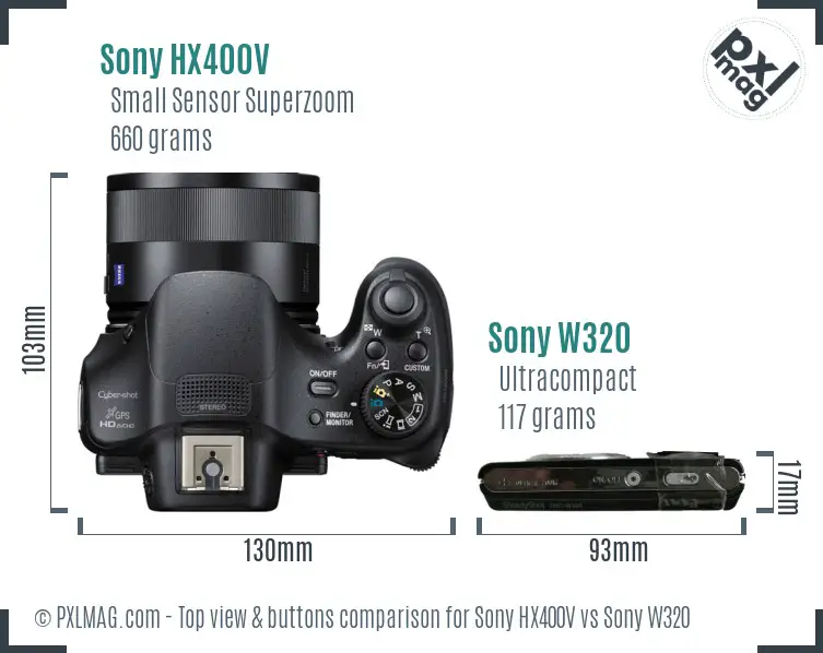 Sony HX400V vs Sony W320 top view buttons comparison