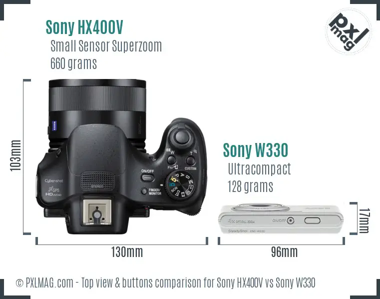 Sony HX400V vs Sony W330 top view buttons comparison