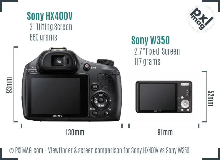 Sony HX400V vs Sony W350 Screen and Viewfinder comparison