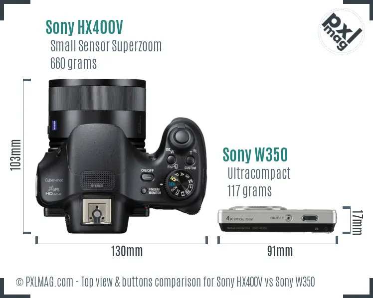 Sony HX400V vs Sony W350 top view buttons comparison