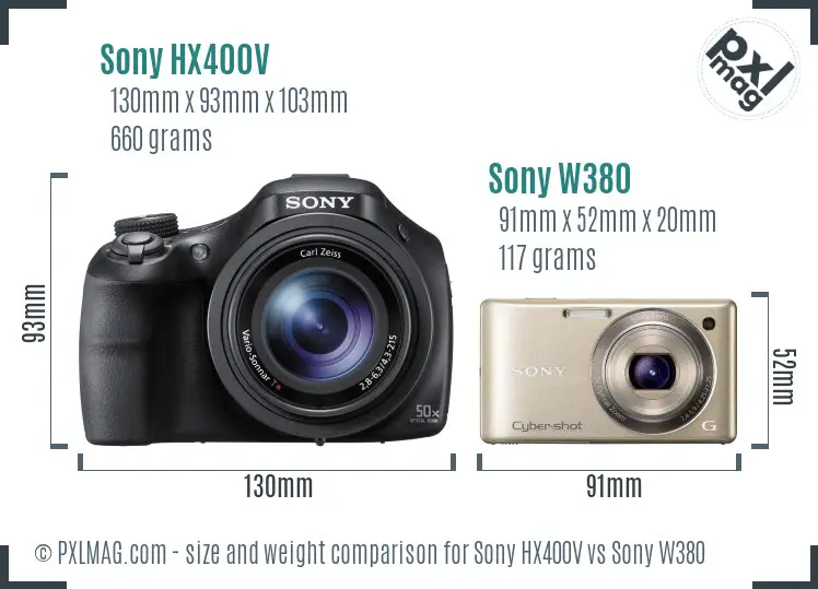Sony HX400V vs Sony W380 size comparison