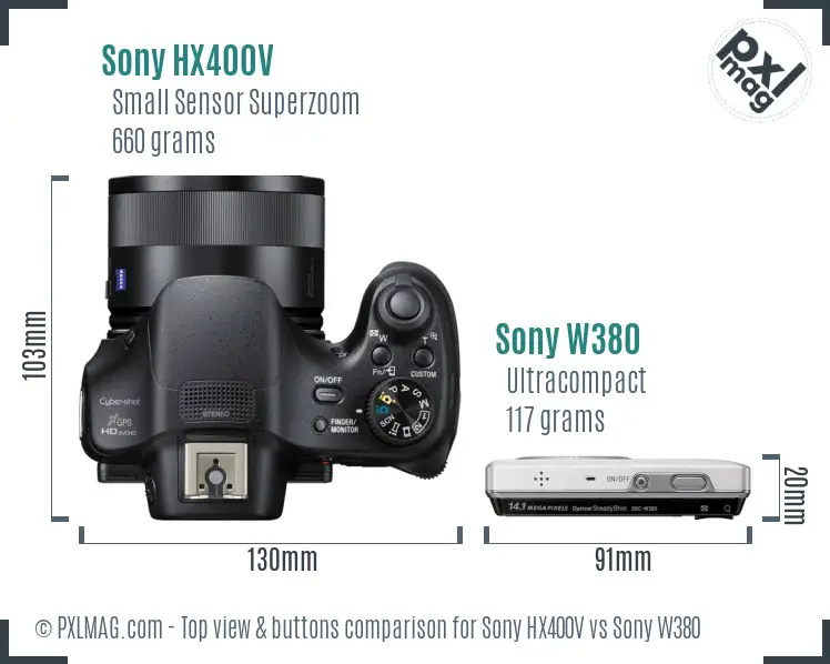 Sony HX400V vs Sony W380 top view buttons comparison