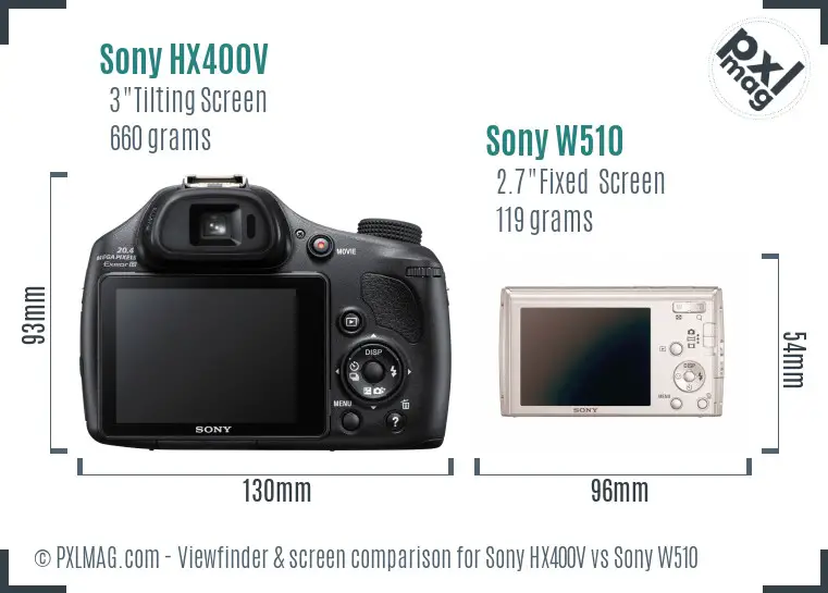 Sony HX400V vs Sony W510 Screen and Viewfinder comparison