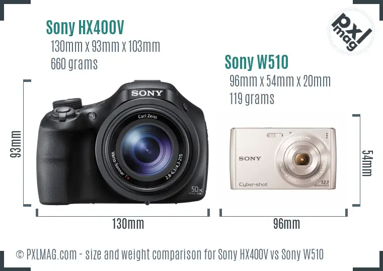 Sony HX400V vs Sony W510 size comparison