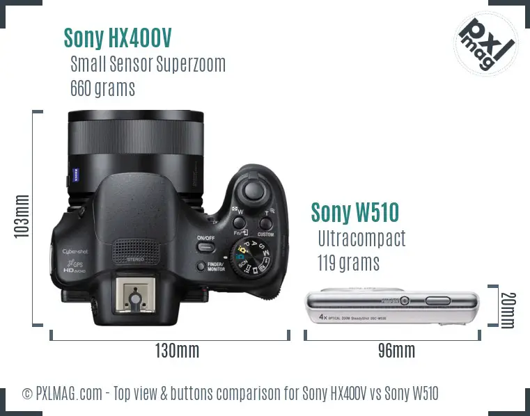 Sony HX400V vs Sony W510 top view buttons comparison