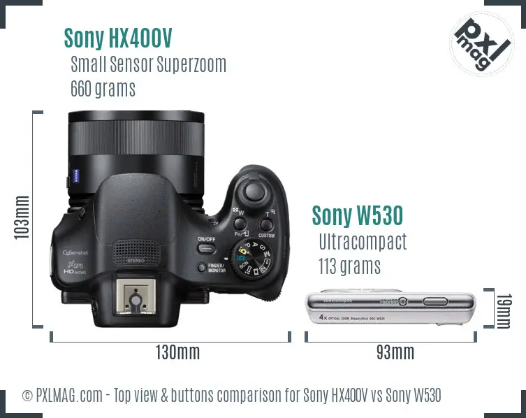 Sony HX400V vs Sony W530 top view buttons comparison
