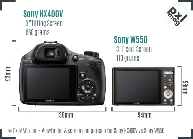 Sony HX400V vs Sony W550 Screen and Viewfinder comparison