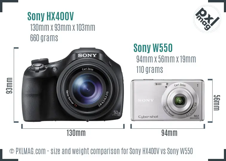 Sony HX400V vs Sony W550 size comparison