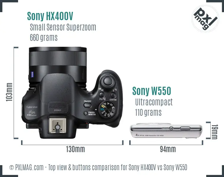 Sony HX400V vs Sony W550 top view buttons comparison