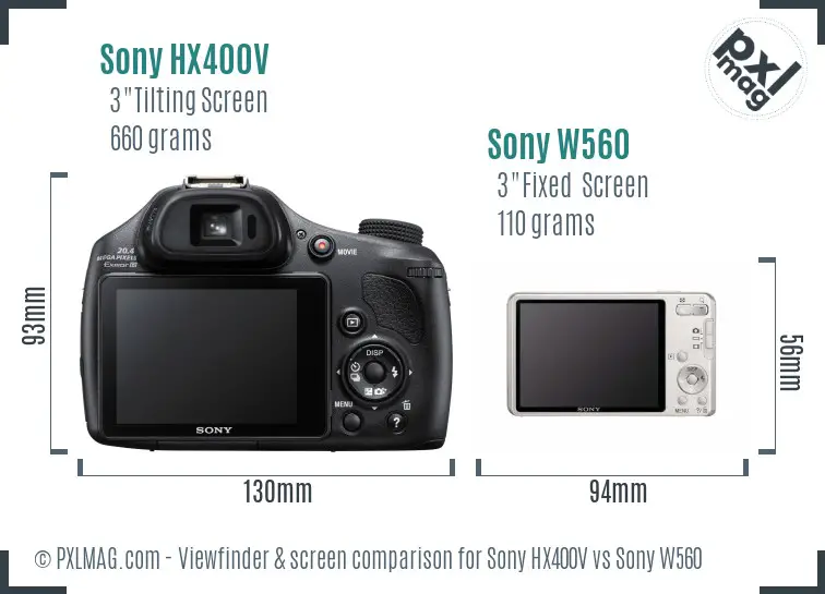 Sony HX400V vs Sony W560 Screen and Viewfinder comparison