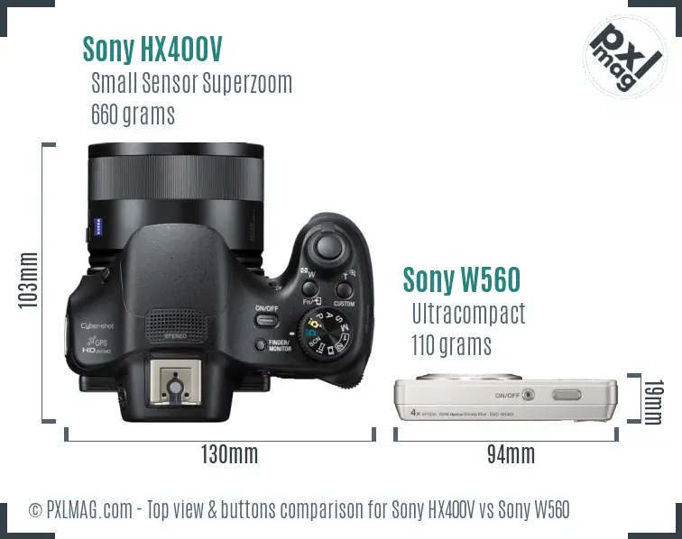Sony HX400V vs Sony W560 top view buttons comparison