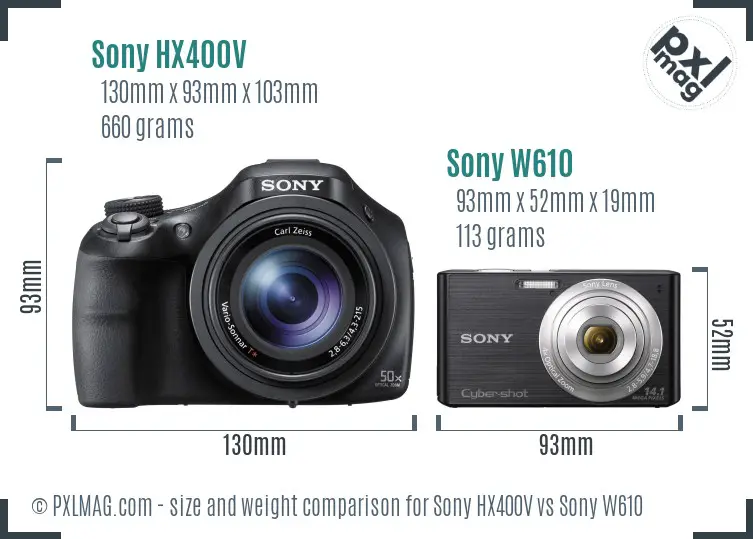 Sony HX400V vs Sony W610 size comparison