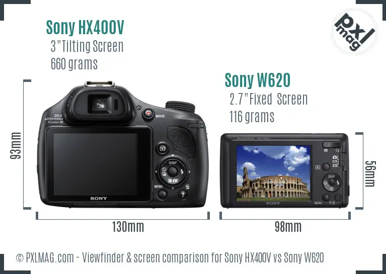 Sony HX400V vs Sony W620 Screen and Viewfinder comparison