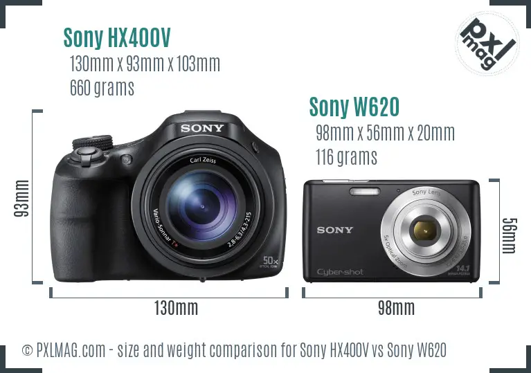 Sony HX400V vs Sony W620 size comparison