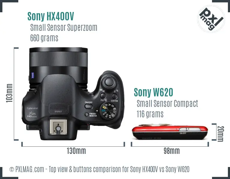 Sony HX400V vs Sony W620 top view buttons comparison