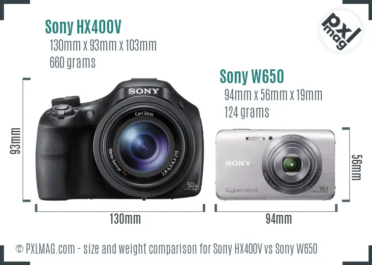 Sony HX400V vs Sony W650 size comparison