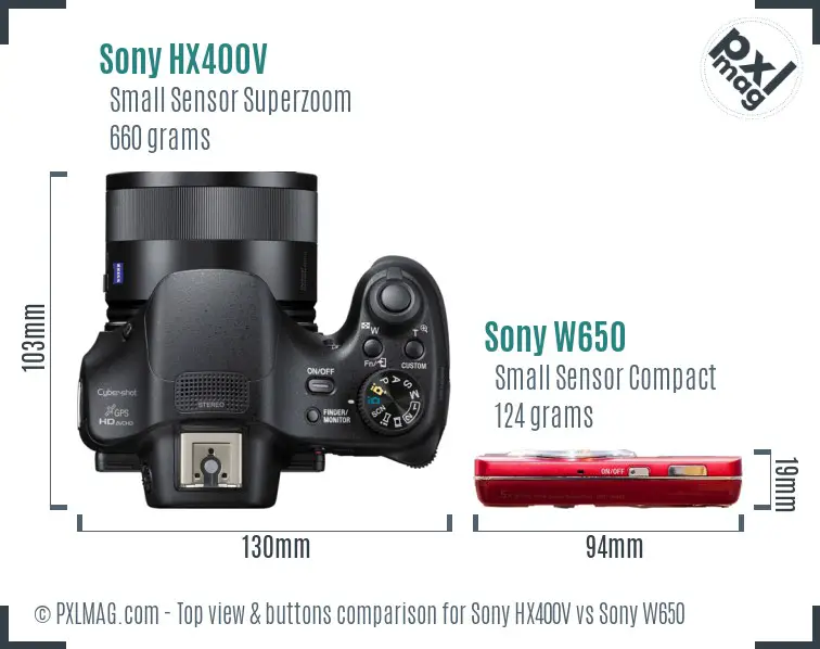 Sony HX400V vs Sony W650 top view buttons comparison