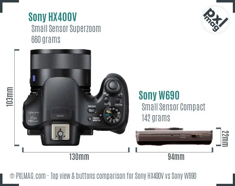 Sony HX400V vs Sony W690 top view buttons comparison