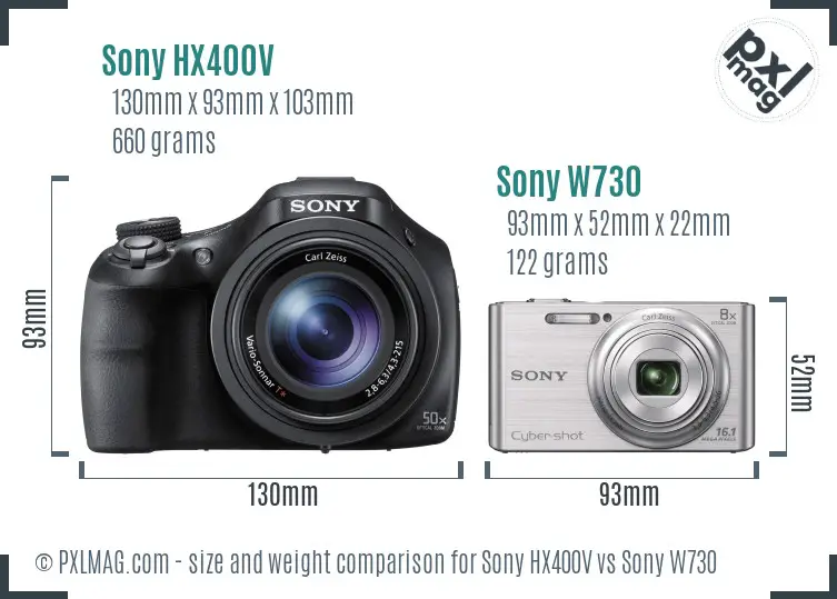 Sony HX400V vs Sony W730 size comparison