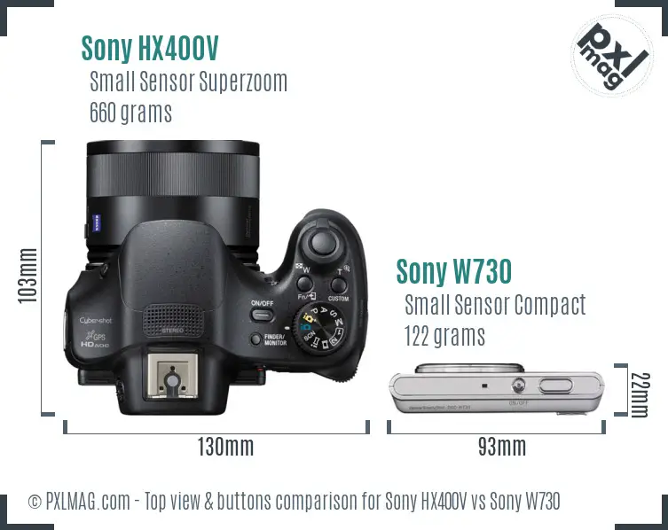 Sony HX400V vs Sony W730 top view buttons comparison