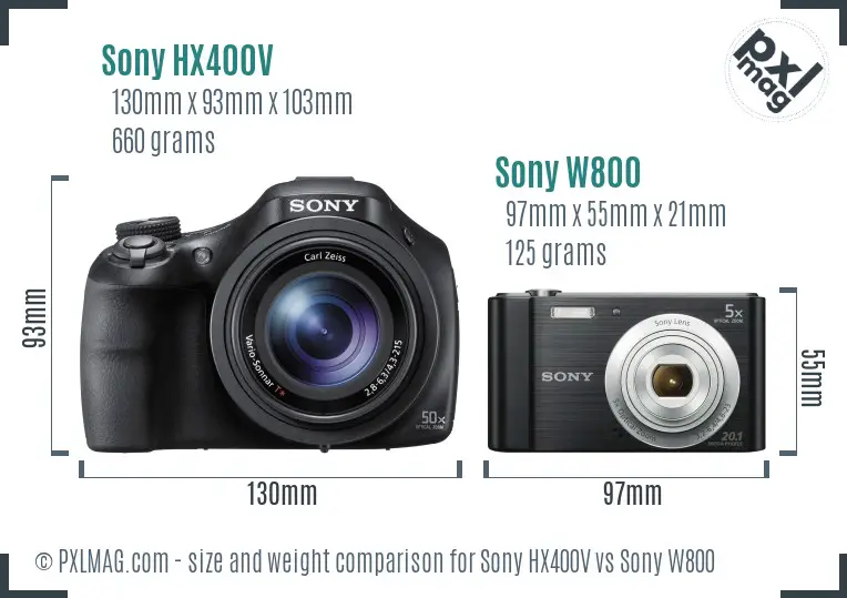 Sony HX400V vs Sony W800 size comparison