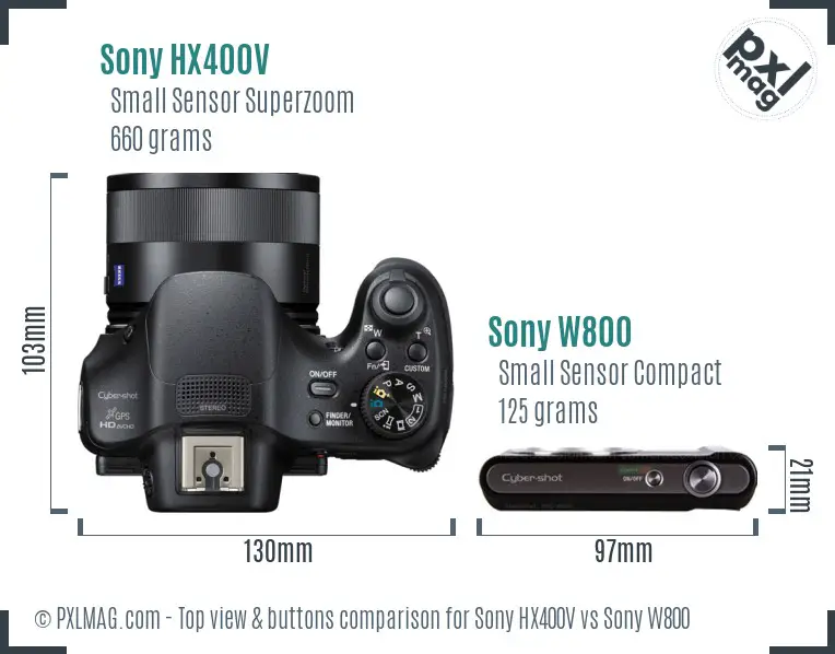 Sony HX400V vs Sony W800 top view buttons comparison