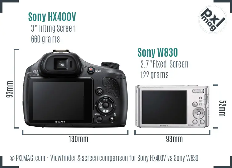 Sony HX400V vs Sony W830 Screen and Viewfinder comparison