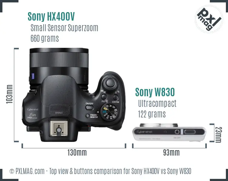 Sony HX400V vs Sony W830 top view buttons comparison