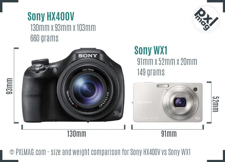 Sony HX400V vs Sony WX1 size comparison