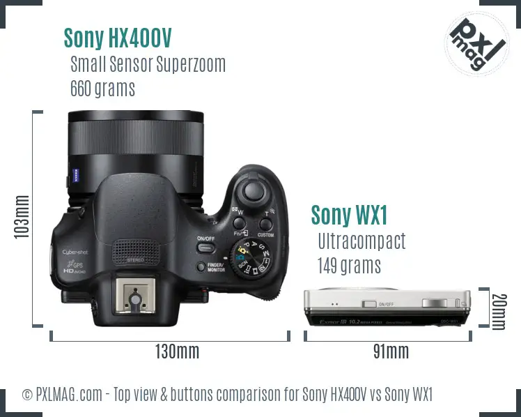 Sony HX400V vs Sony WX1 top view buttons comparison