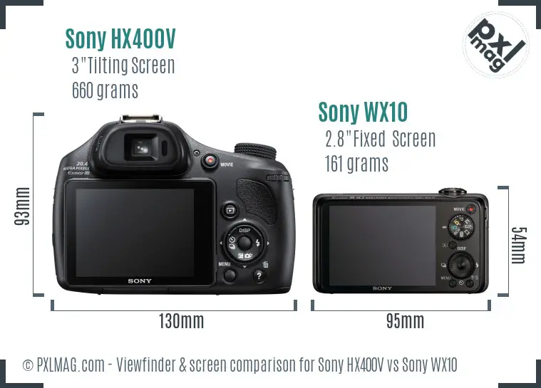 Sony HX400V vs Sony WX10 Screen and Viewfinder comparison