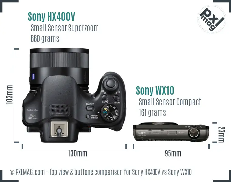 Sony HX400V vs Sony WX10 top view buttons comparison