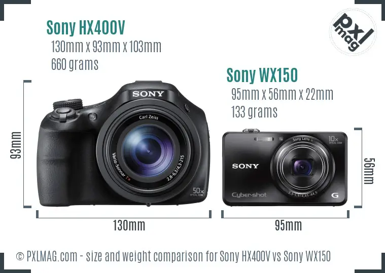 Sony HX400V vs Sony WX150 size comparison
