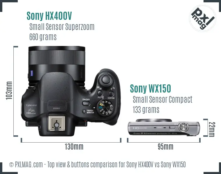 Sony HX400V vs Sony WX150 top view buttons comparison