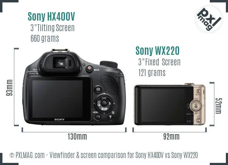 Sony HX400V vs Sony WX220 Screen and Viewfinder comparison