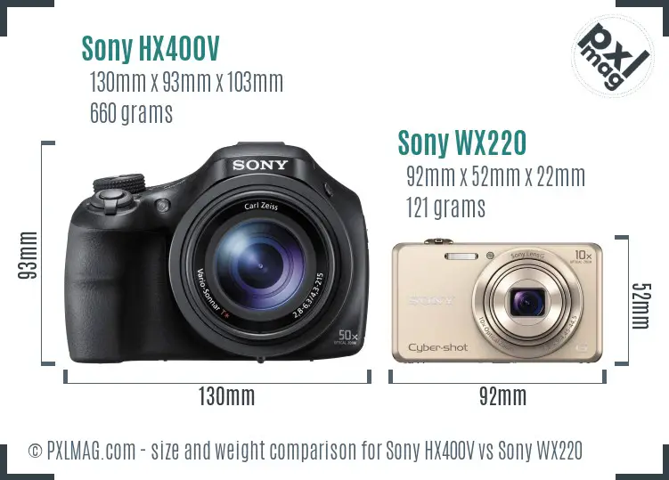 Sony HX400V vs Sony WX220 size comparison