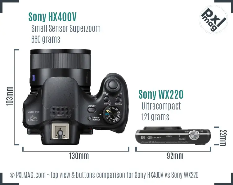 Sony HX400V vs Sony WX220 top view buttons comparison