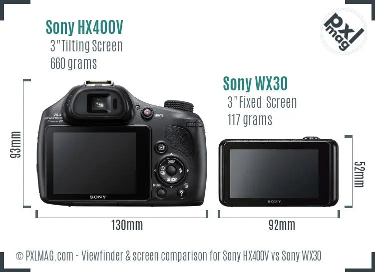 Sony HX400V vs Sony WX30 Screen and Viewfinder comparison