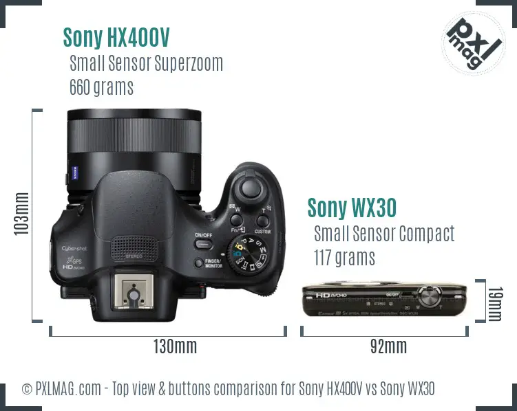 Sony HX400V vs Sony WX30 top view buttons comparison