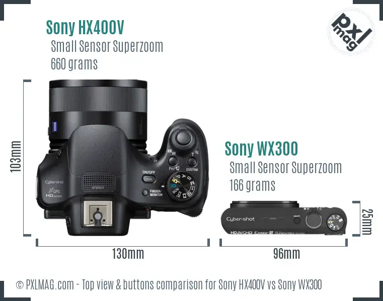 Sony HX400V vs Sony WX300 top view buttons comparison